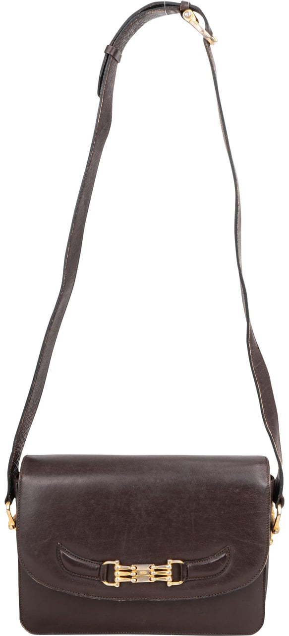 Celine Céline Brown Leather Triomphe Crossbody Bag Bruin