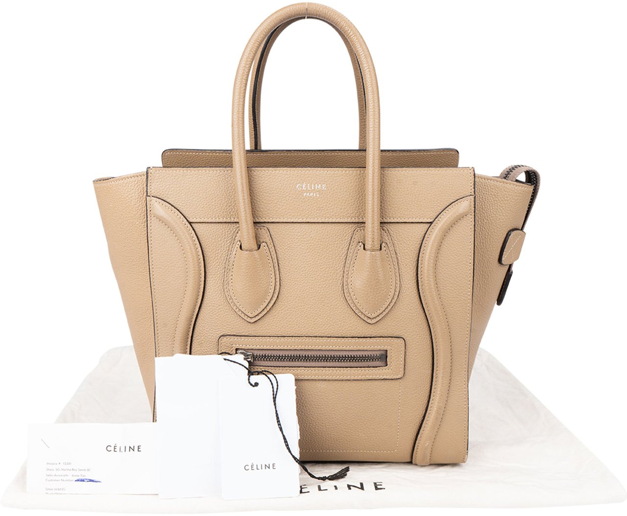 Celine Céline Taupe Leather Luggage Handbag Bruin