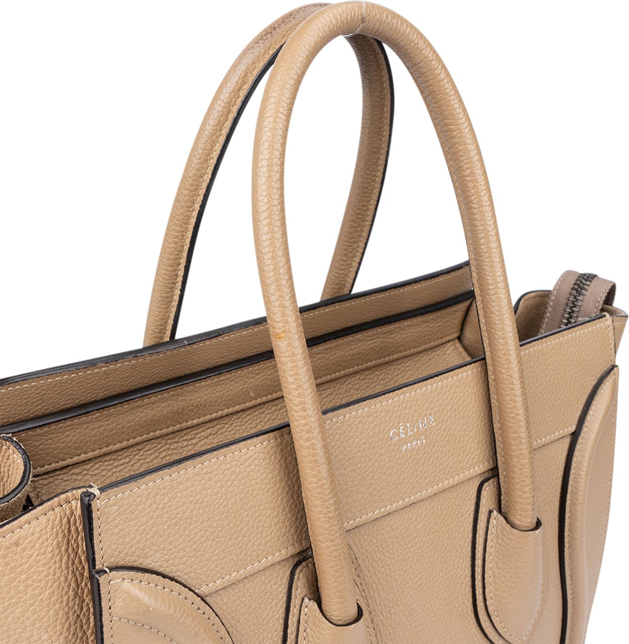 Celine Céline Taupe Leather Luggage Handbag Bruin