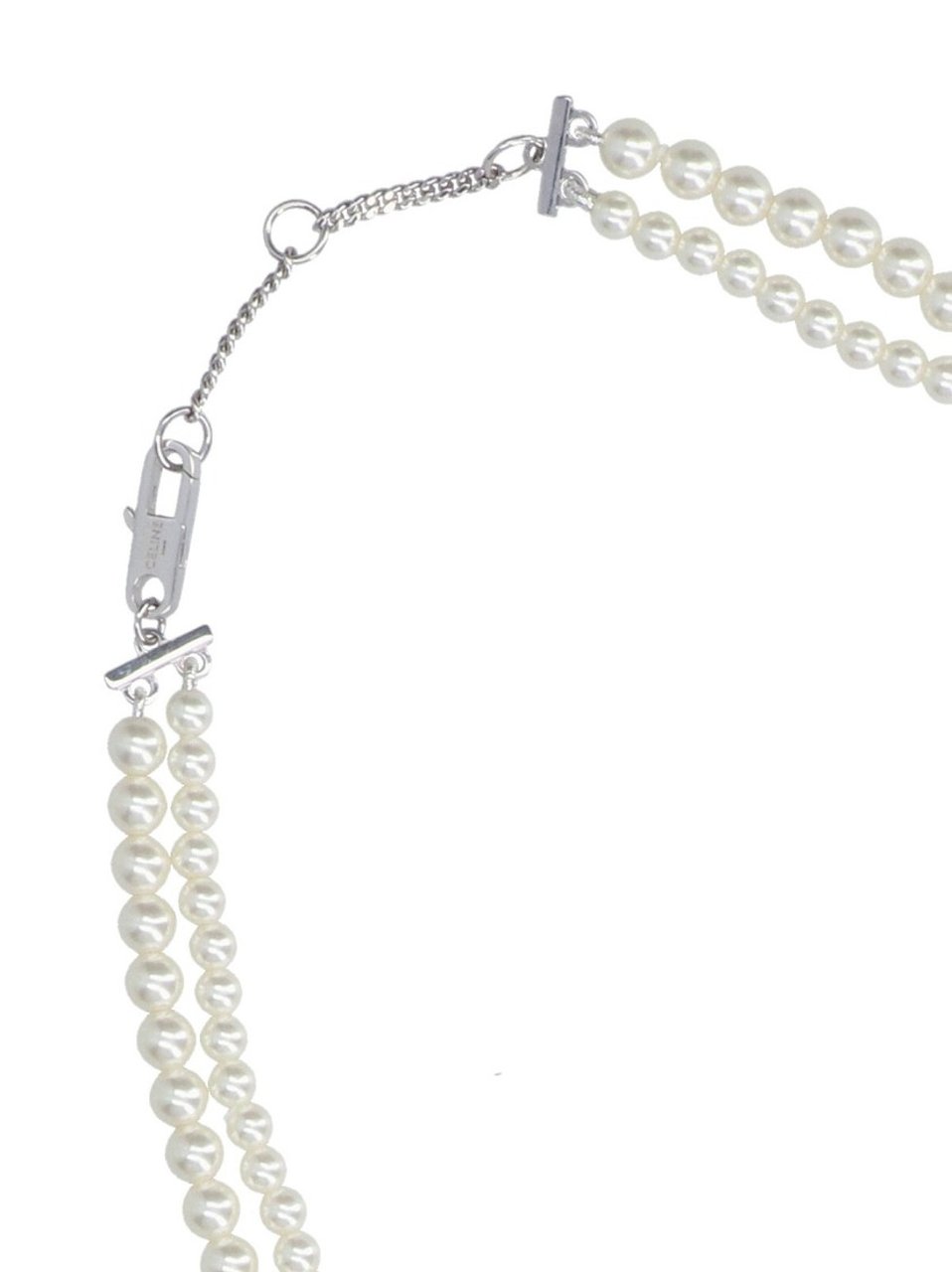 Celine Double-Strand Glass Pearl Necklace With Silver-Toned Charm Zilver
