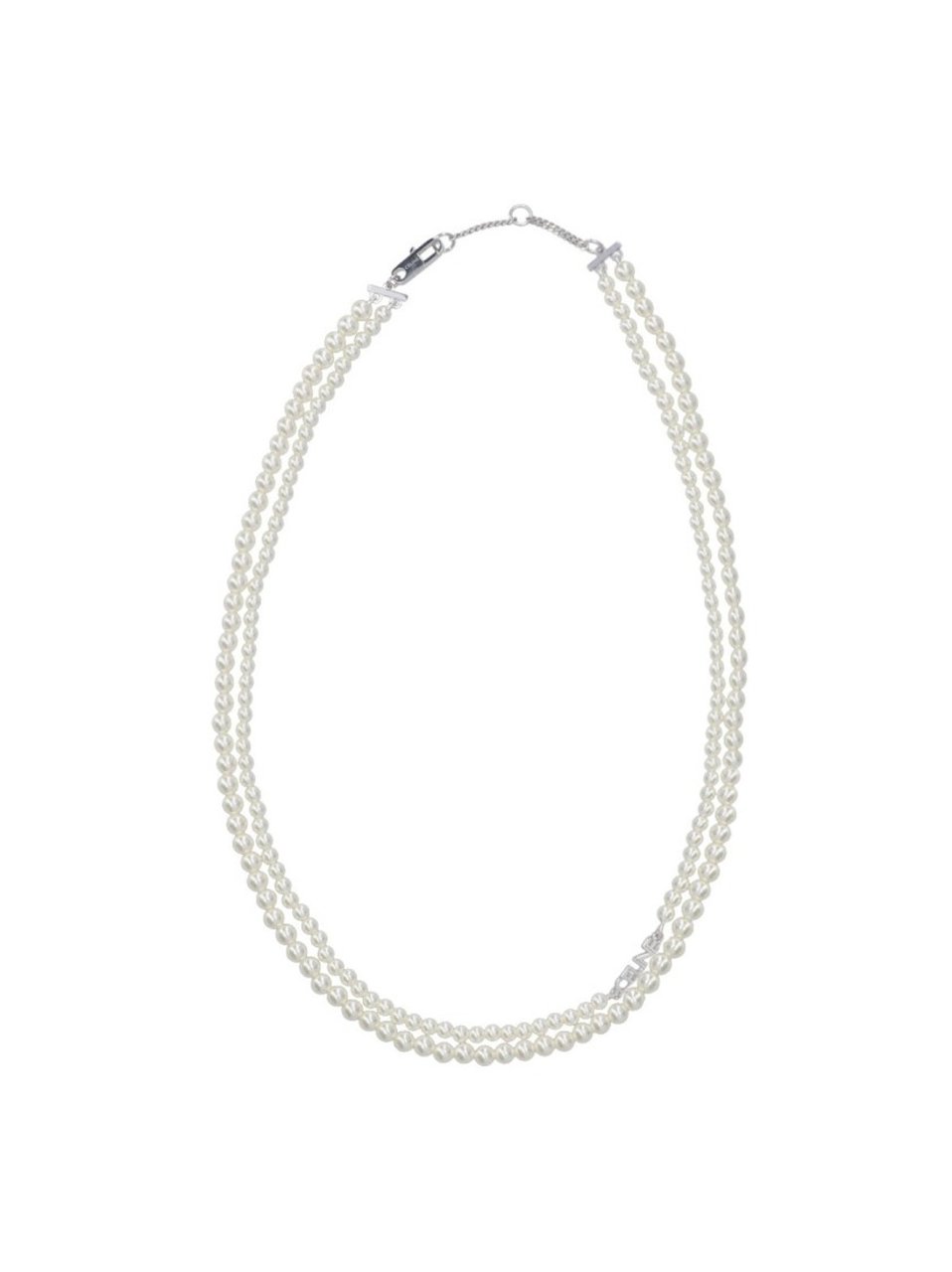 Celine Double-Strand Glass Pearl Necklace With Silver-Toned Charm Zilver
