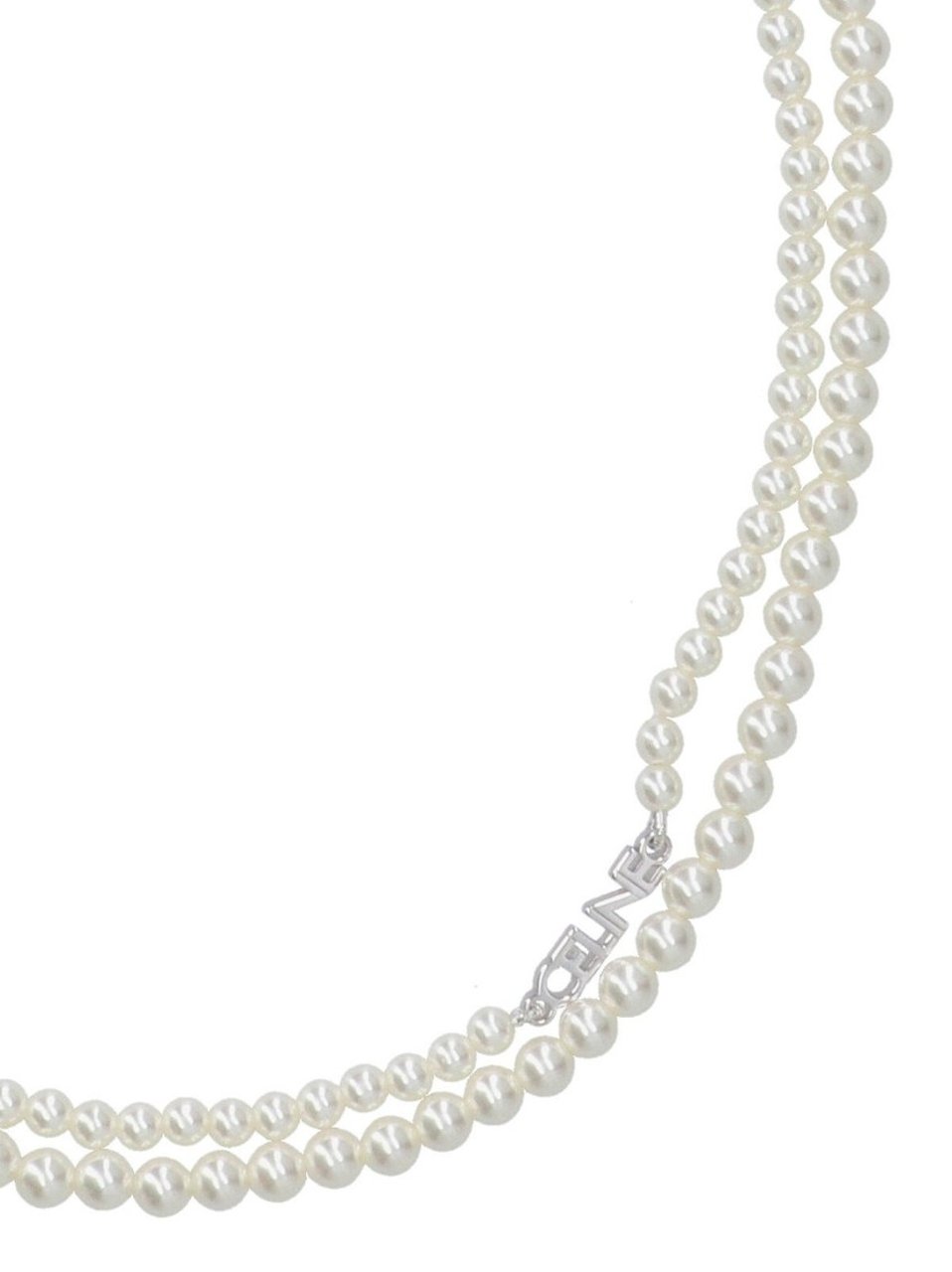 Celine Double-Strand Glass Pearl Necklace With Silver-Toned Charm Zilver