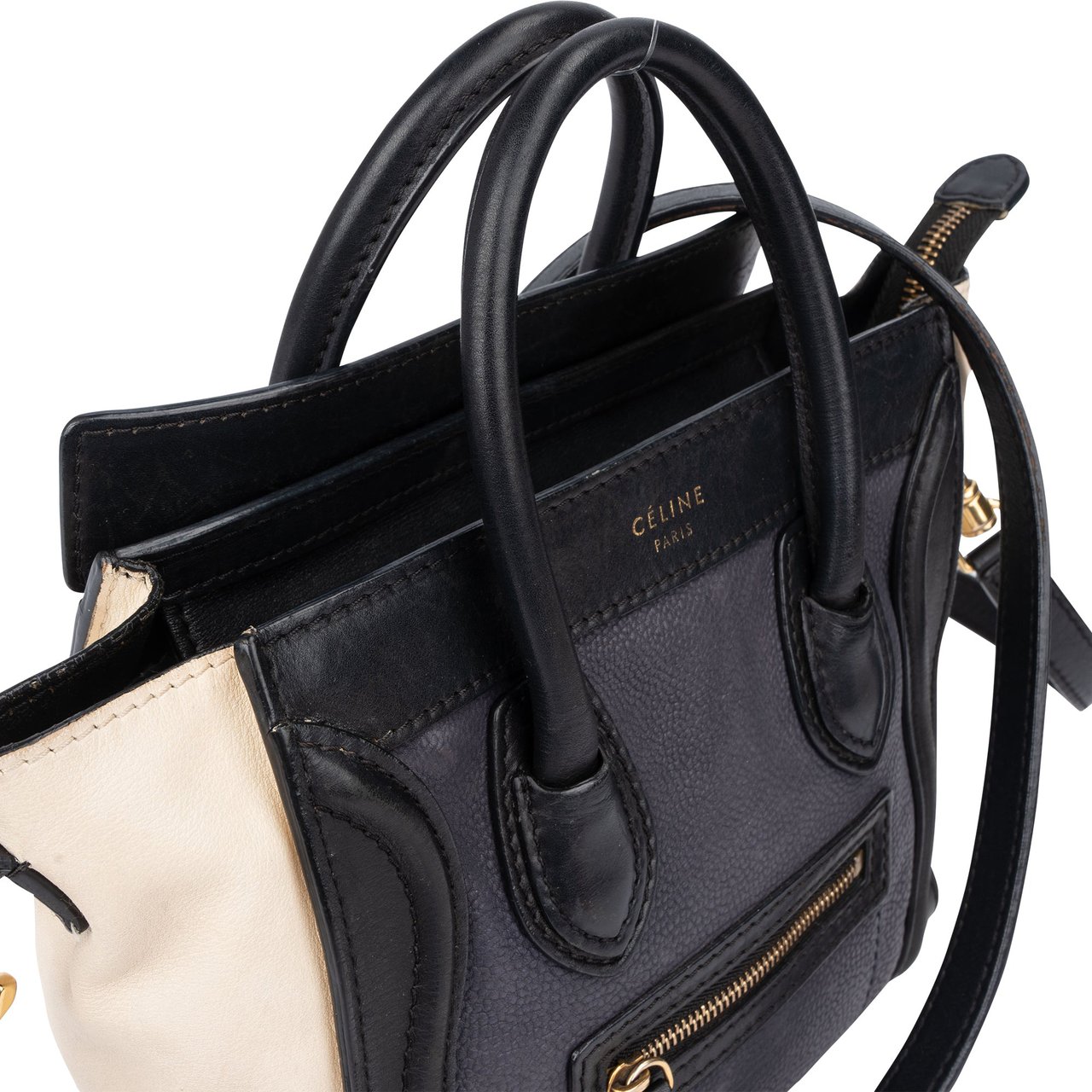 Celine Céline Tricolor Leather Luggage Handbag Zwart