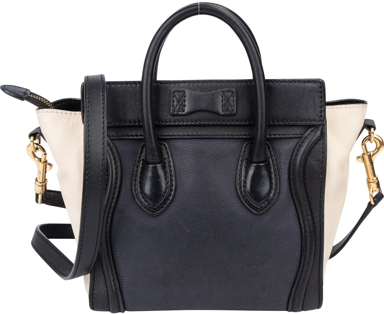 Celine Céline Tricolor Leather Luggage Handbag Zwart