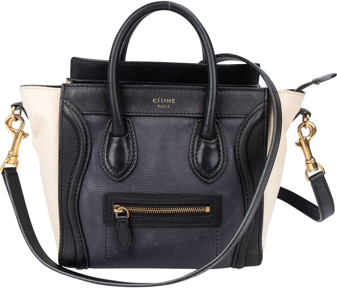 Celine Céline Tricolor Leather Luggage Handbag Zwart