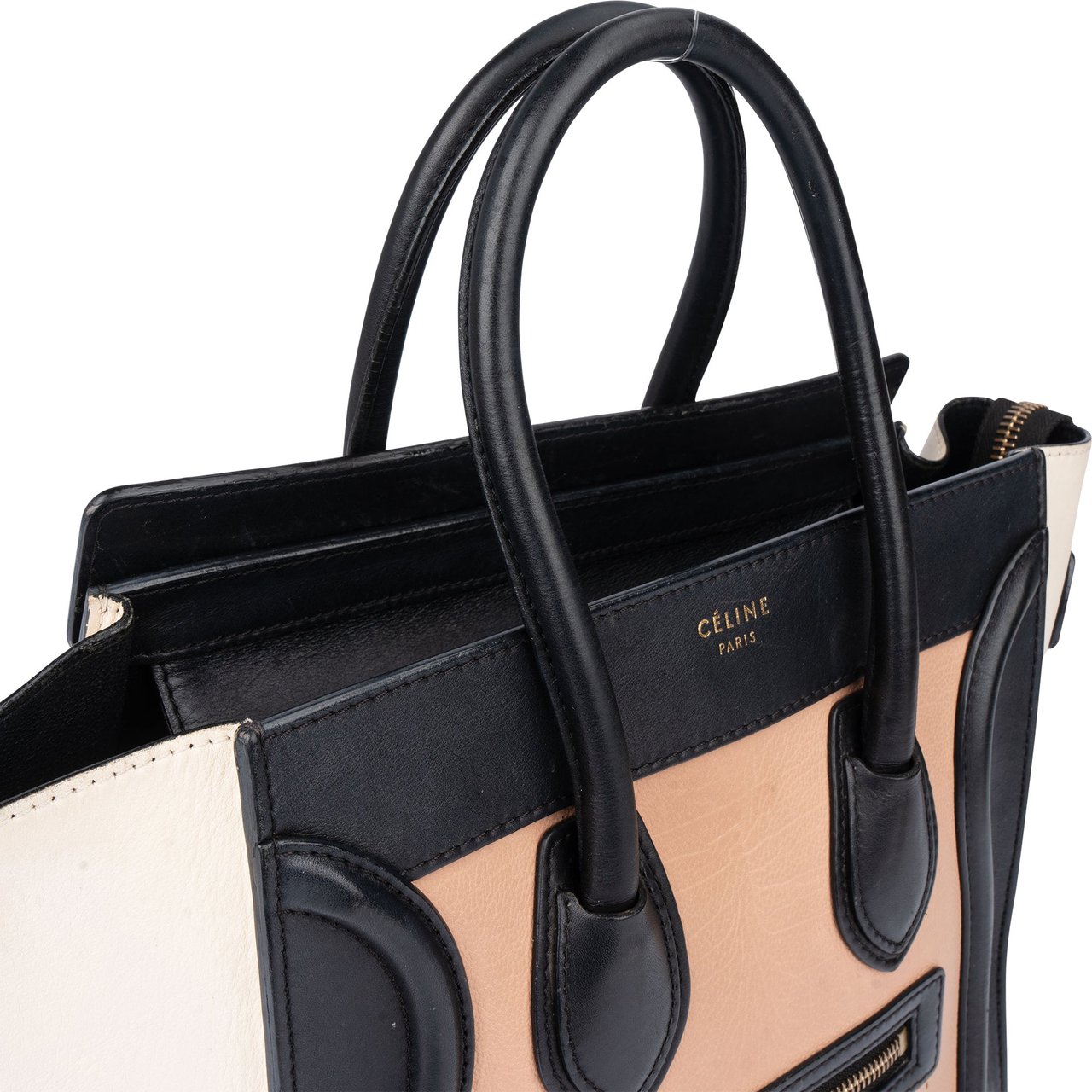 Celine Céline Tricolor Leather Luggage Handbag Zwart