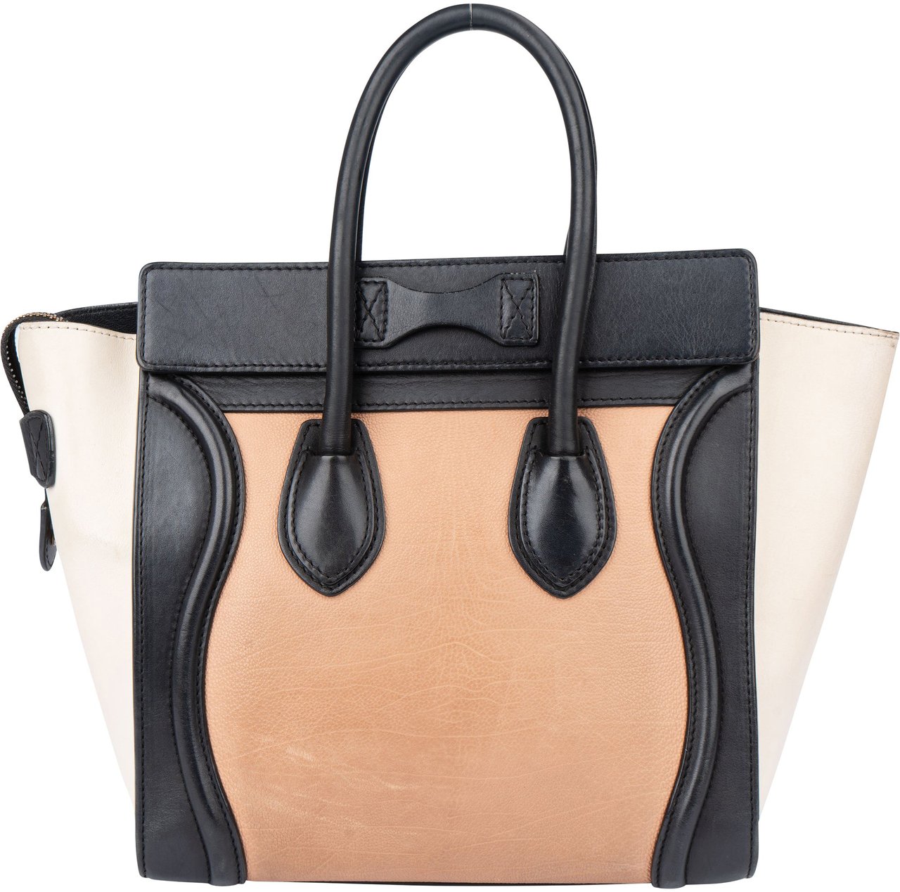 Celine Céline Tricolor Leather Luggage Handbag Zwart