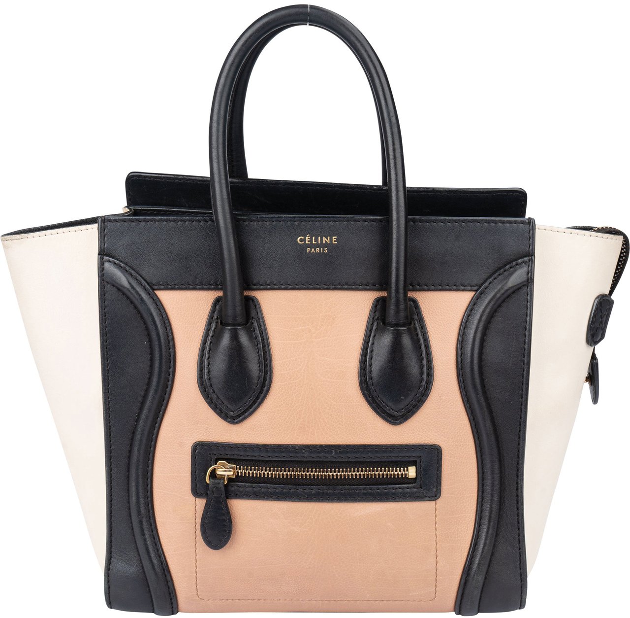 Celine Céline Tricolor Leather Luggage Handbag Zwart