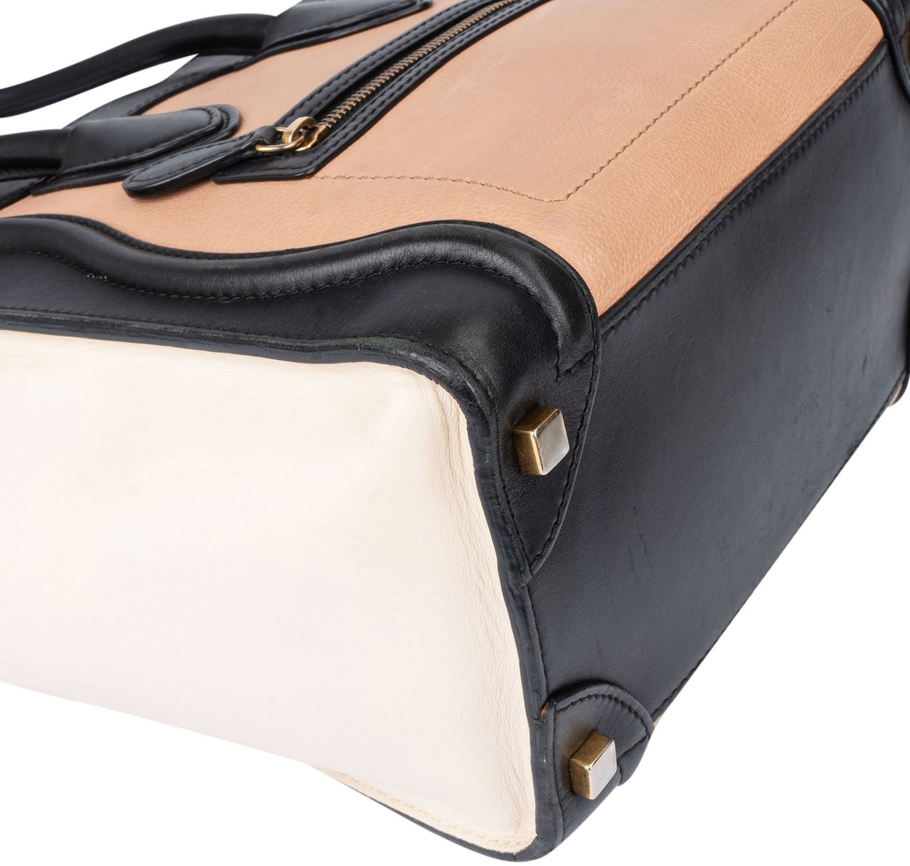 Celine Céline Tricolor Leather Luggage Handbag Zwart