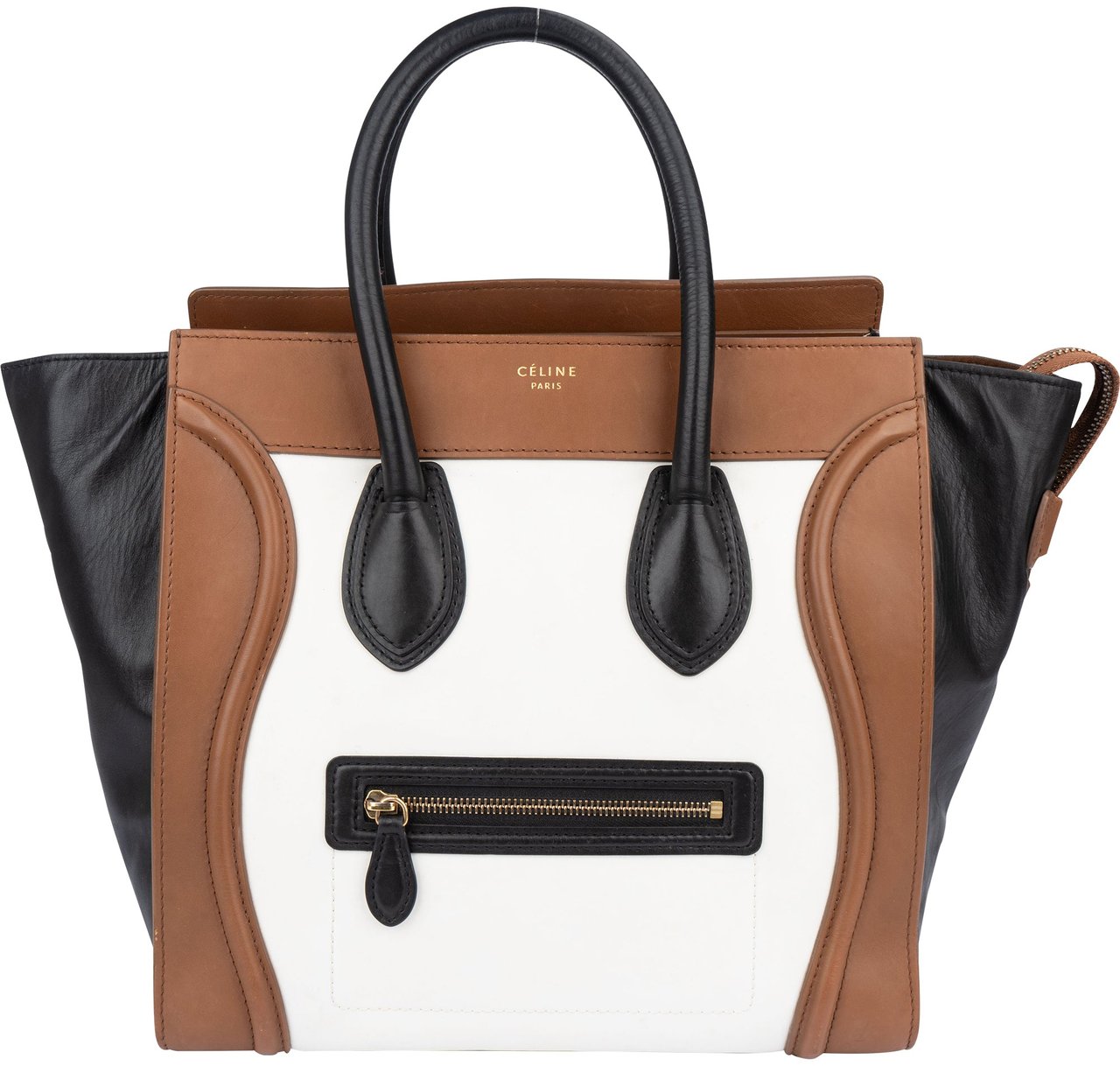 Celine Céline Tricolor Leather Lugagge Handbag Bruin