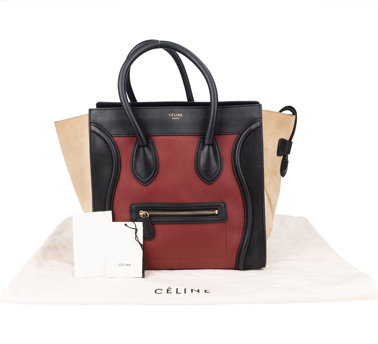 Celine Céline Tricolor Leather Luggage Handbag Zwart