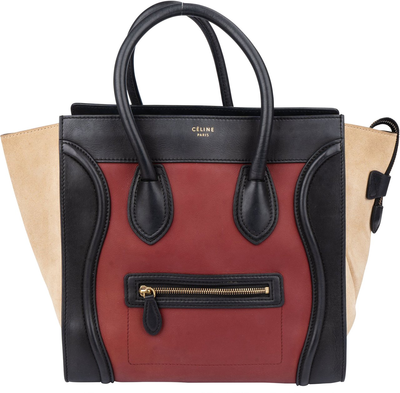 Celine Céline Tricolor Leather Luggage Handbag Zwart