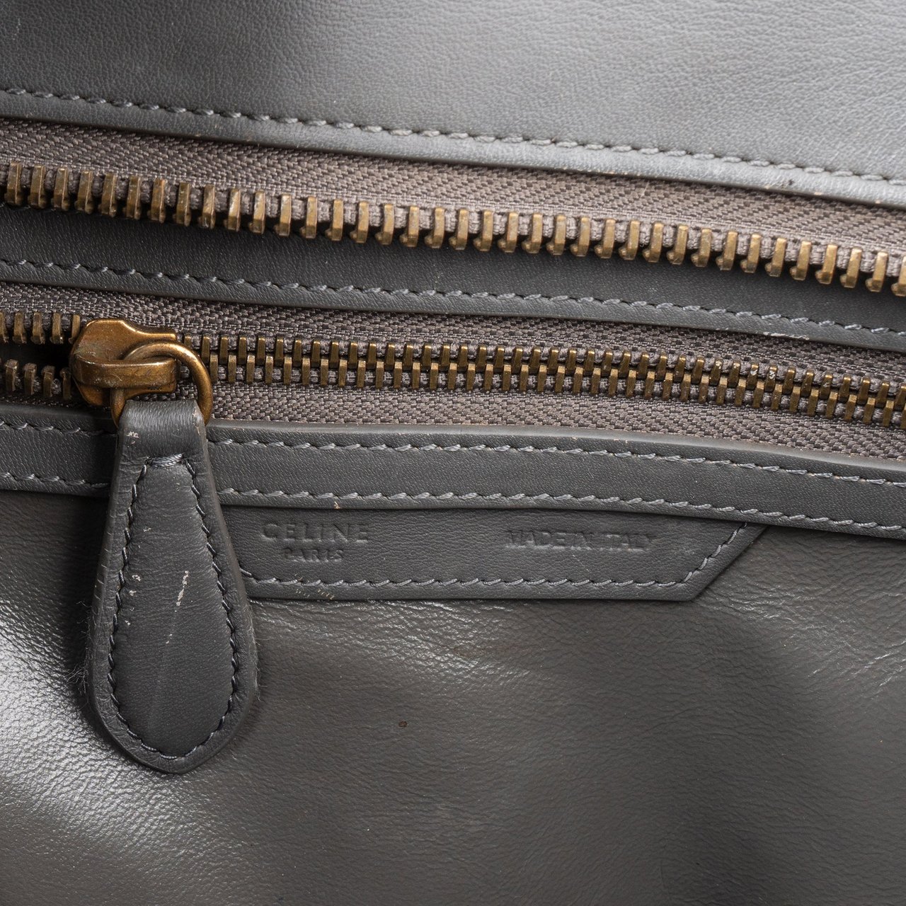 Celine Céline Grey Leather Luggage Handbag Donkergrijs