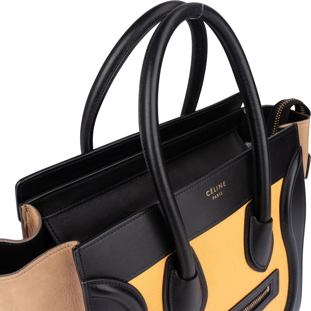 Celine Céline Tricolor Leather Luggage Handbag Zwart