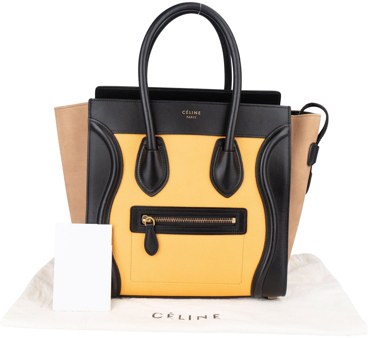 Celine Céline Tricolor Leather Luggage Handbag Zwart