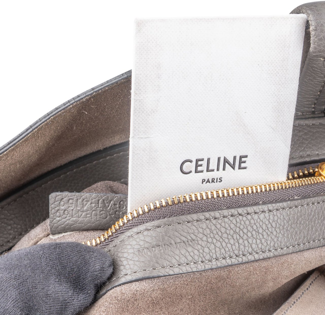 Celine Céline Grey Leather Phantom Tote Small Handbag Donkergrijs