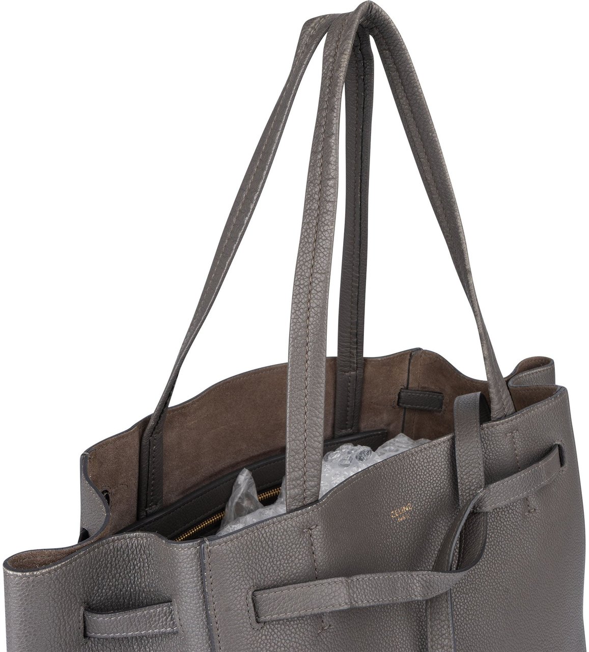 Celine Céline Grey Leather Phantom Tote Small Handbag Donkergrijs