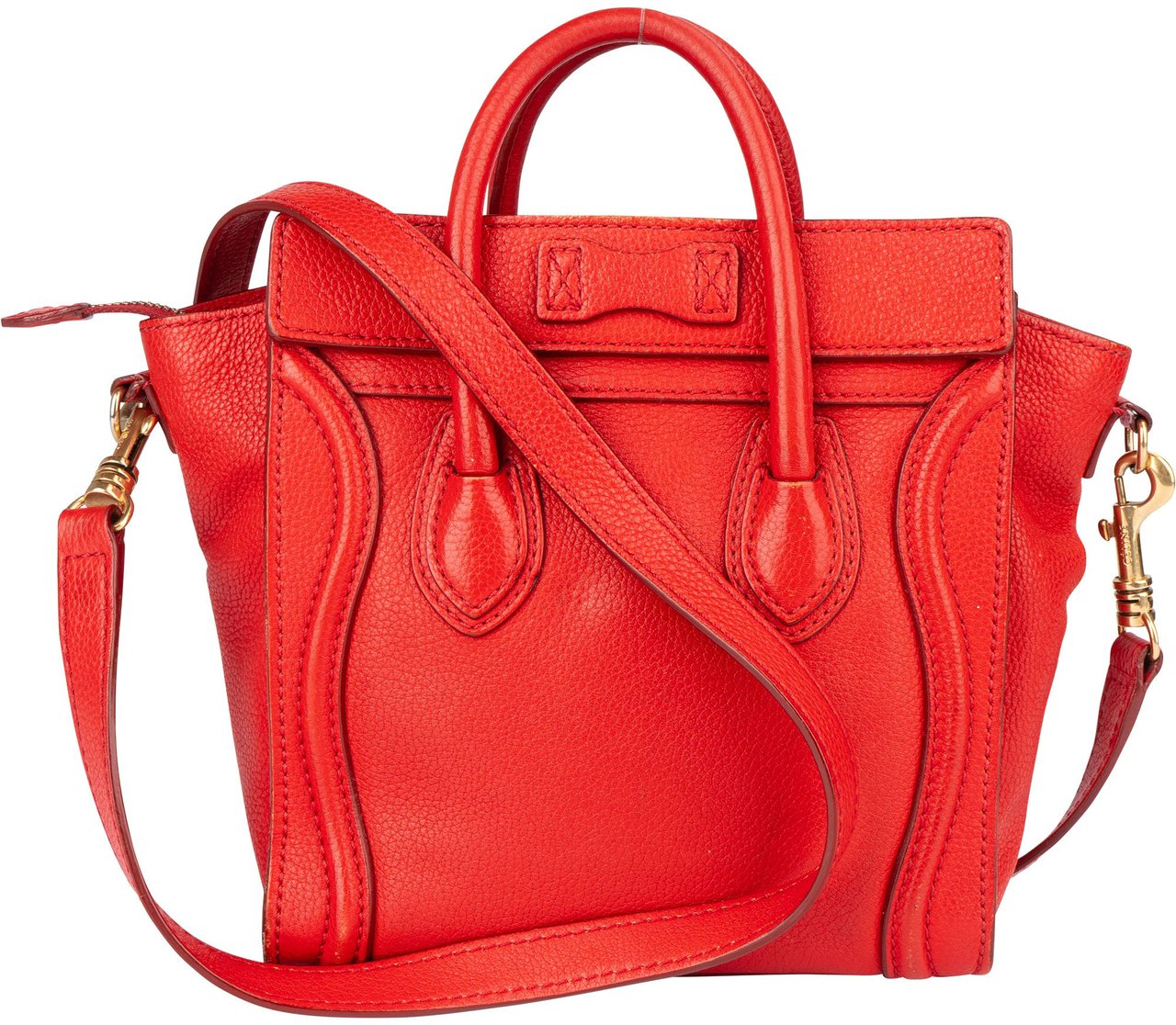 Celine Céline Red Leather Luggage Handbag Rood