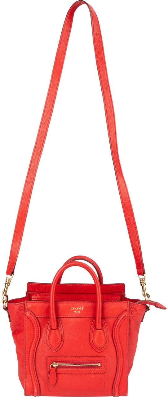 Celine Céline Red Leather Luggage Handbag Rood