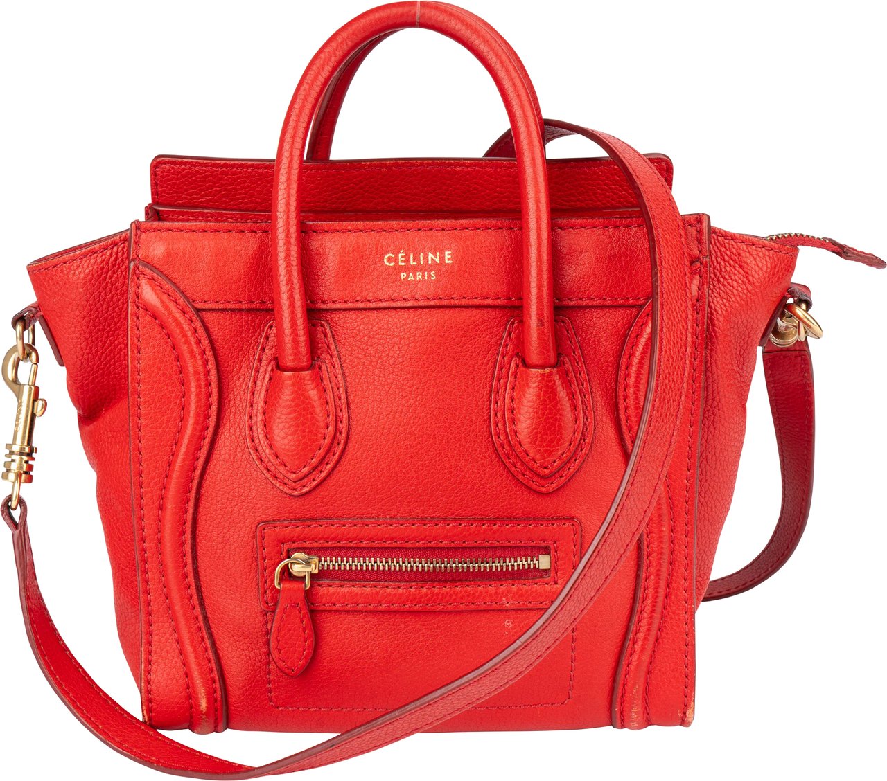 Celine Céline Red Leather Luggage Handbag Rood