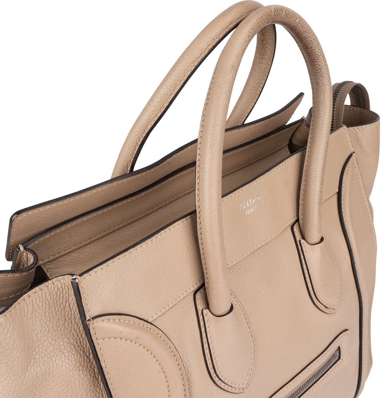 Celine Céline Taupe Leather Luggage Handbag Donkergrijs