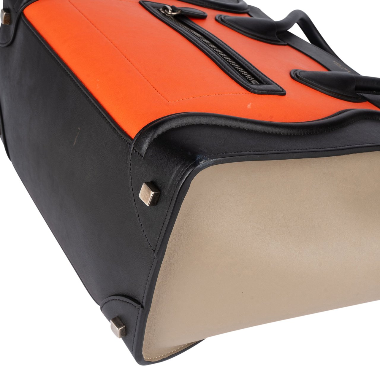 Celine Céline Tricolor Leather Luggage Handbag Zwart