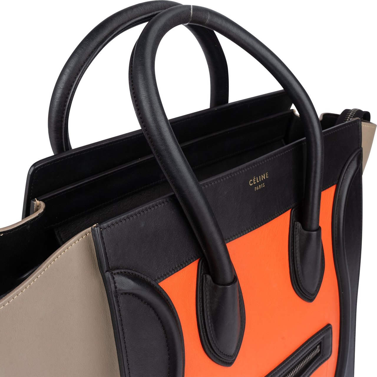 Celine Céline Tricolor Leather Luggage Handbag Zwart