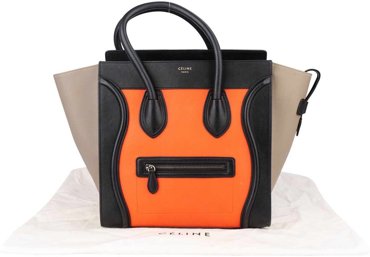 Celine Céline Tricolor Leather Luggage Handbag Zwart