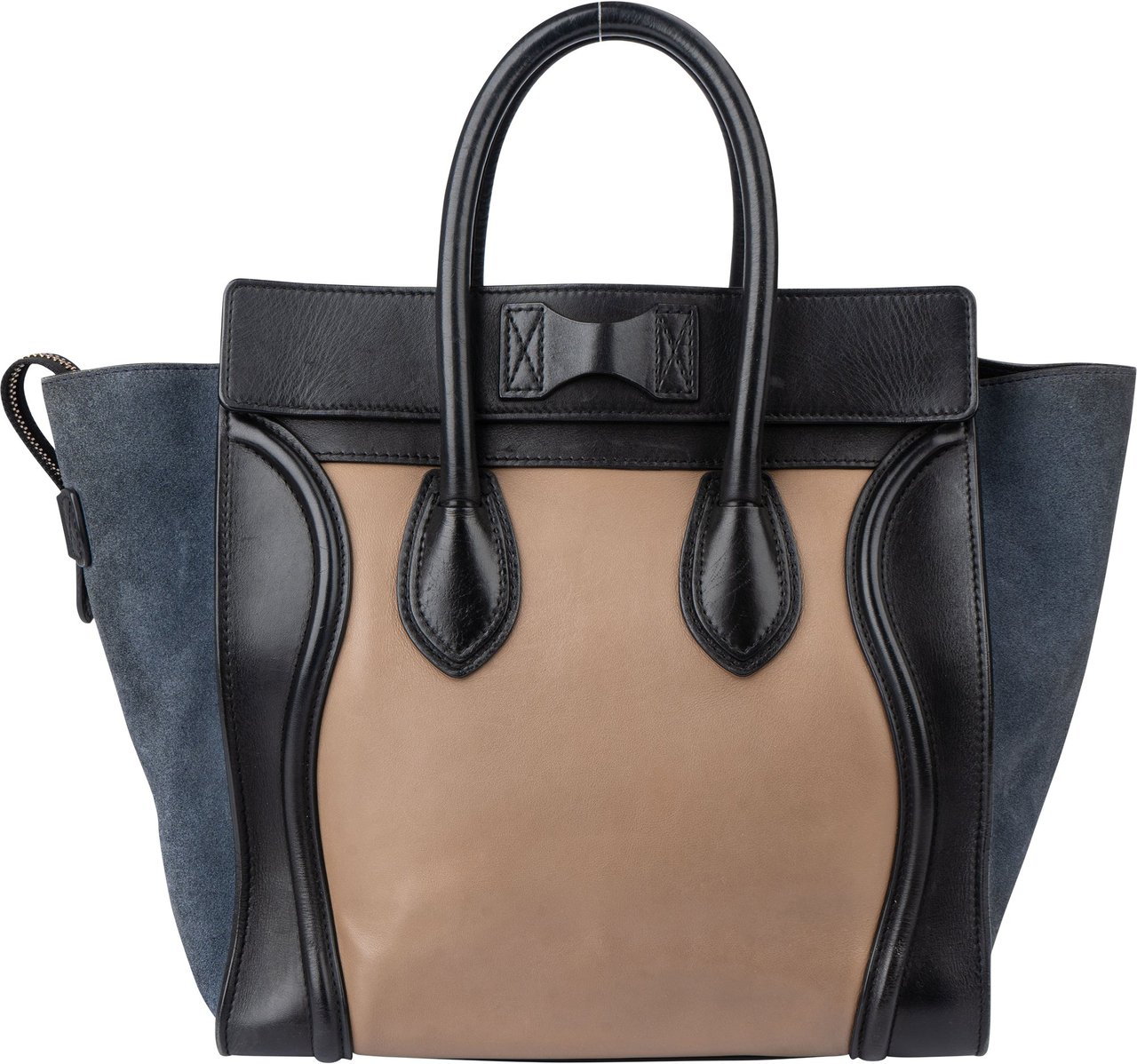Celine Céline Tricolor Leather Luggage Handbag Zwart