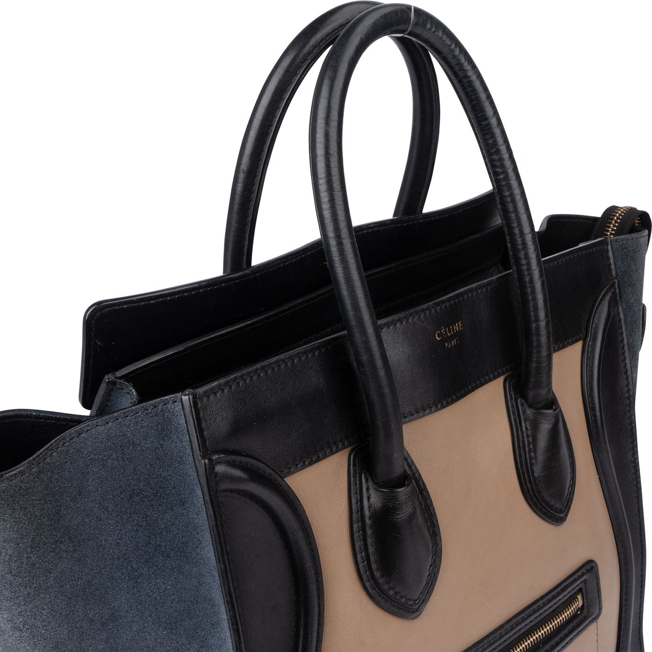 Celine Céline Tricolor Leather Luggage Handbag Zwart