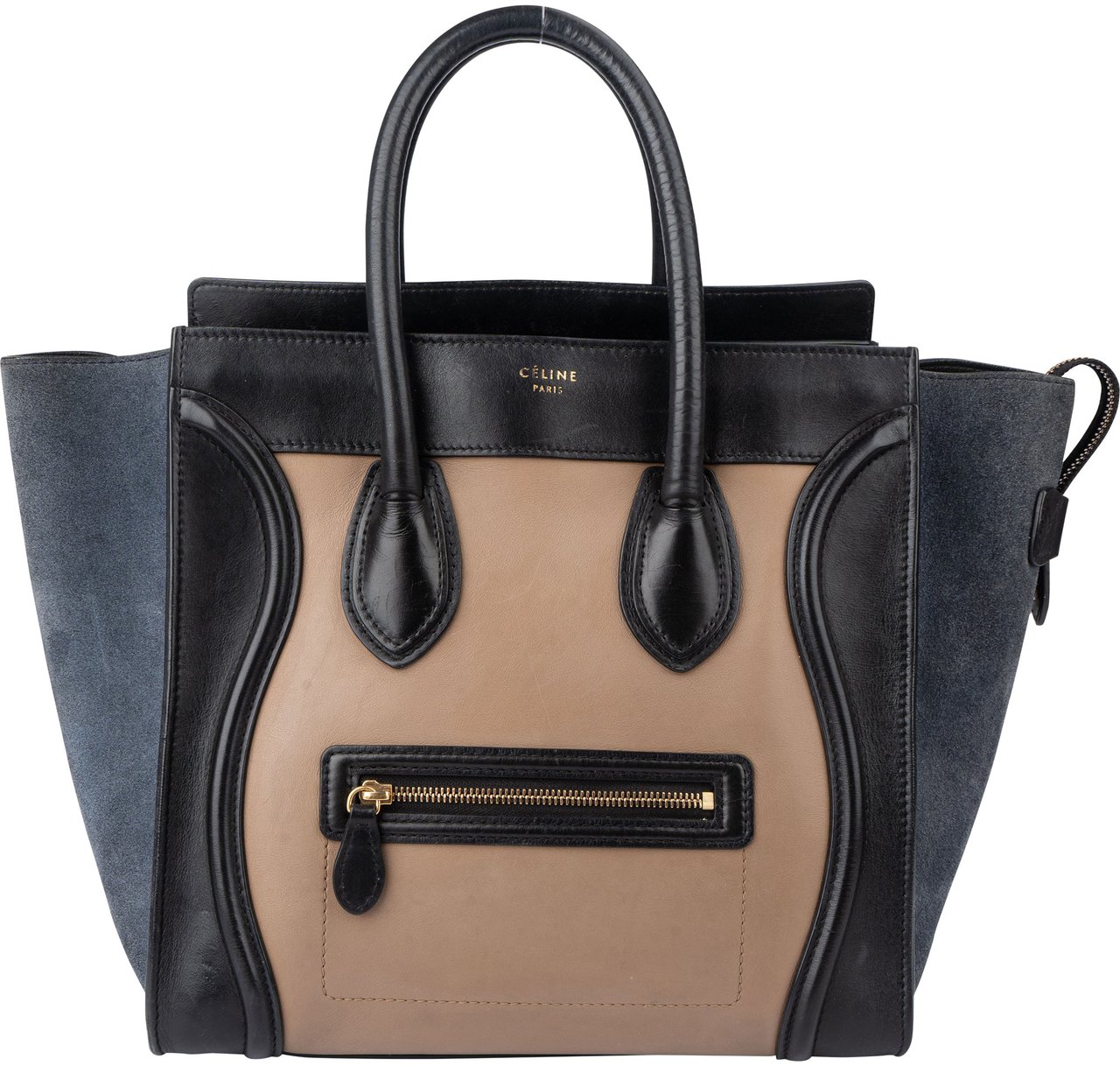Celine Céline Tricolor Leather Luggage Handbag Zwart
