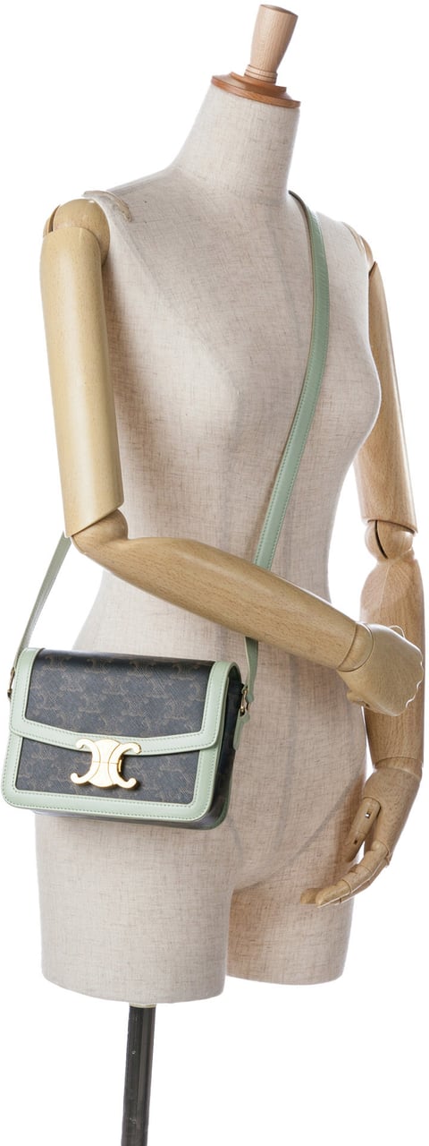 Celine Teen Triomphe Coated Canvas and Calfskin Triomphe Crossbody Bruin