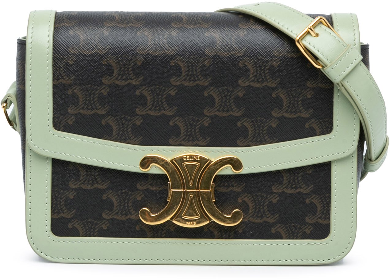 Celine Teen Triomphe Coated Canvas and Calfskin Triomphe Crossbody Bruin