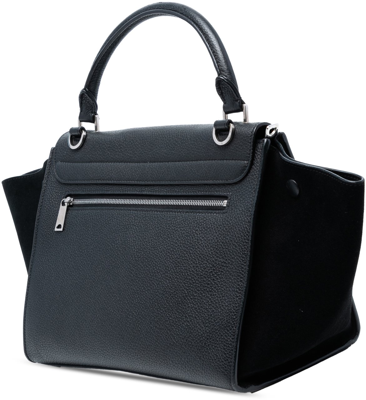 Celine Small Drummed Calfskin and Suede Trapeze Satchel Zwart