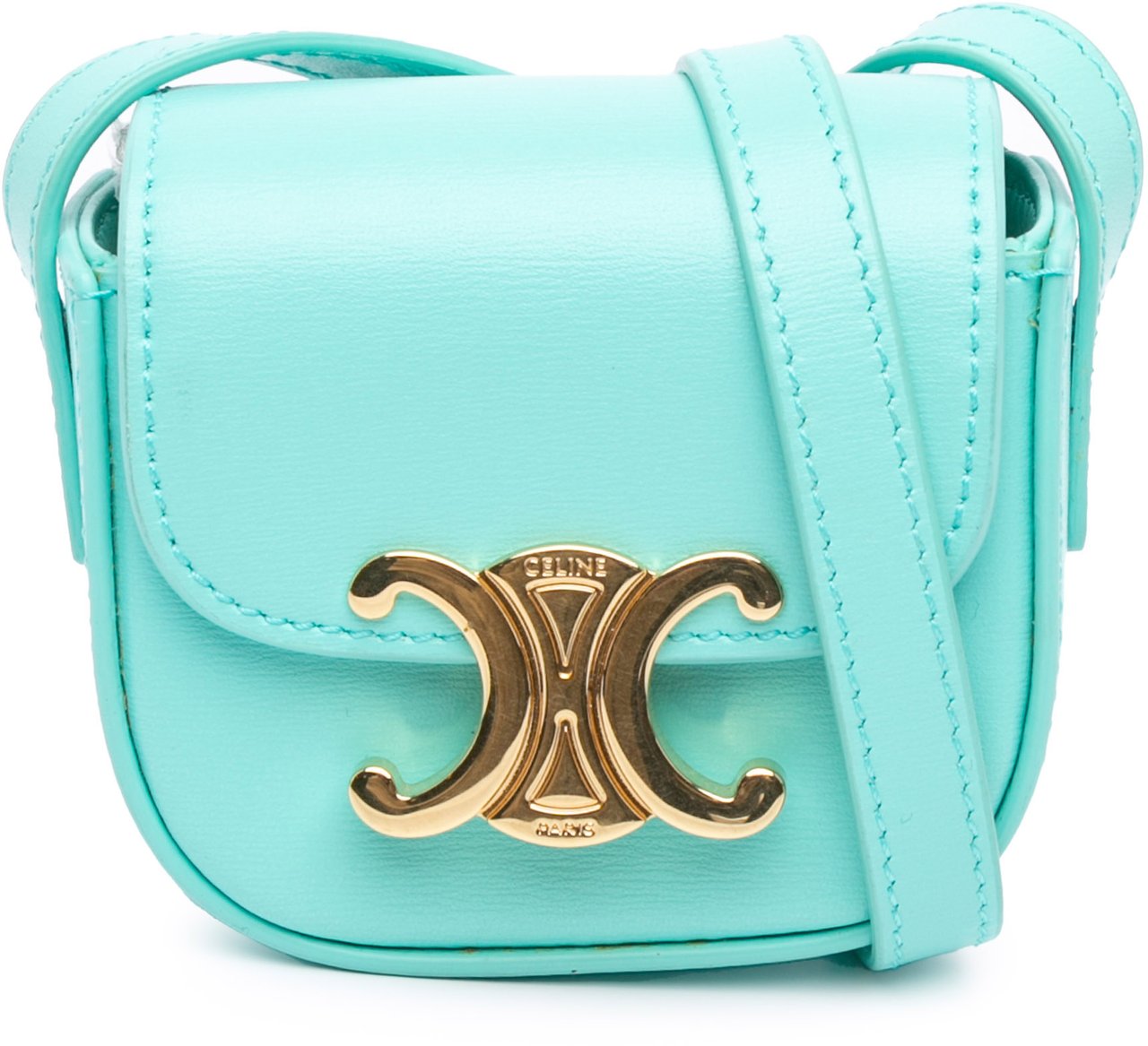 Celine Leather Triomphe AirPods Case with Strap Blauw