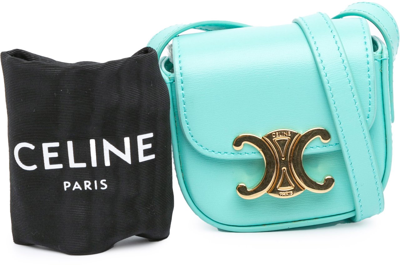 Celine Leather Triomphe AirPods Case with Strap Blauw