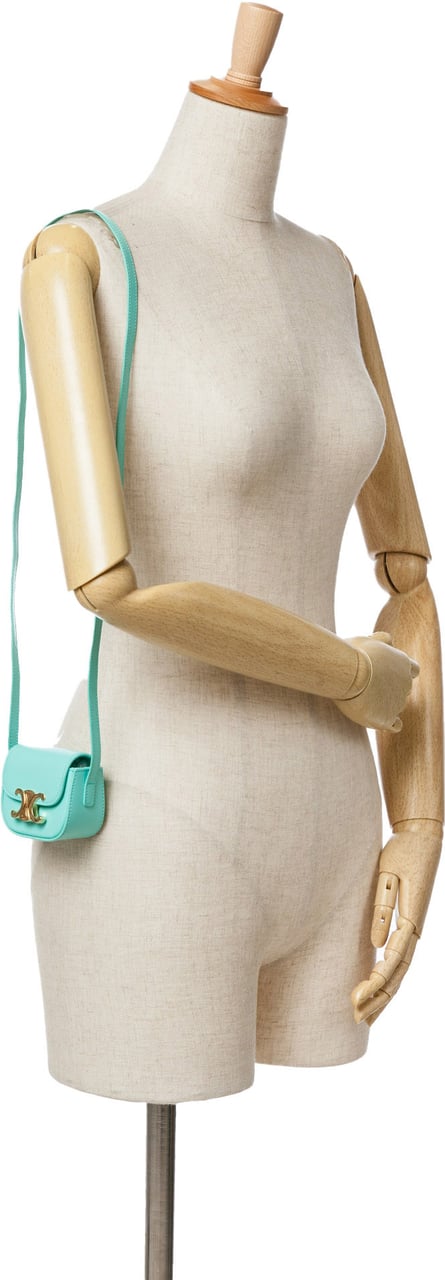 Celine Leather Triomphe AirPods Case with Strap Blauw