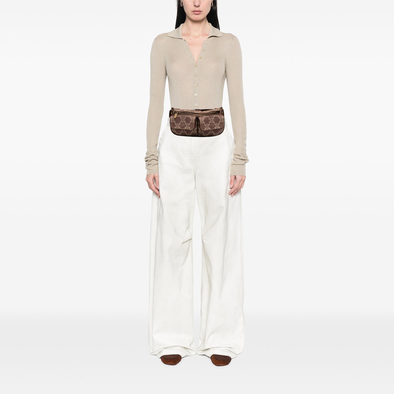 Celine Macadam Denim Double Pocket Belt Bag Bruin