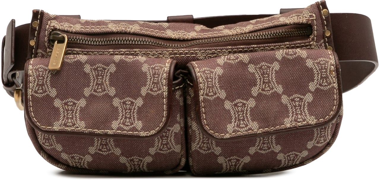 Celine Macadam Denim Double Pocket Belt Bag Bruin