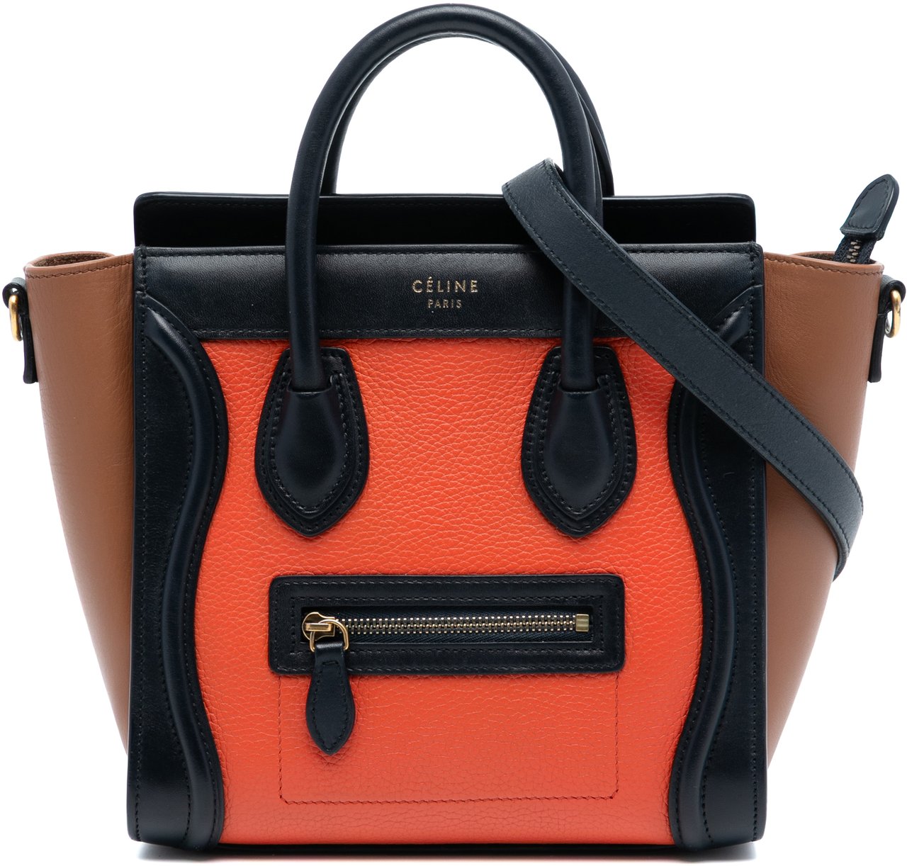 Celine Nano Tricolor Leather Luggage Tote Oranje