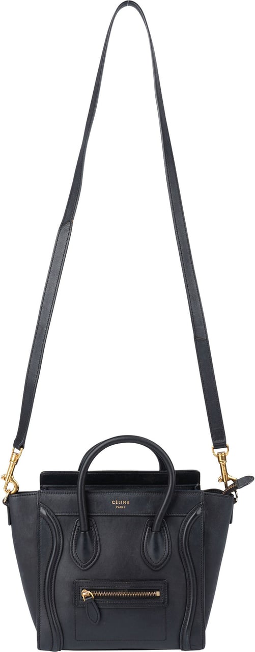 Celine Céline Black Leather Luggage Handbag Zwart