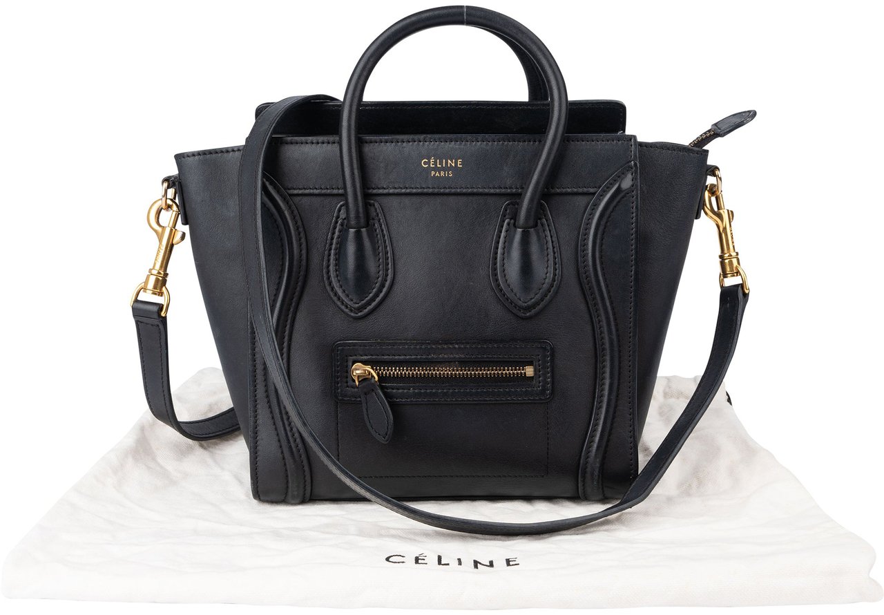 Celine Céline Black Leather Luggage Handbag Zwart