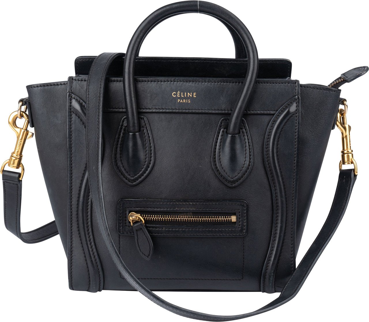 Celine Céline Black Leather Luggage Handbag Zwart