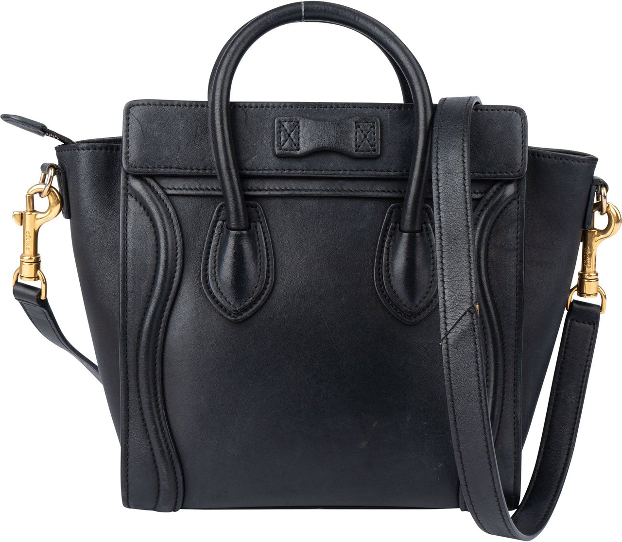 Celine Céline Black Leather Luggage Handbag Zwart