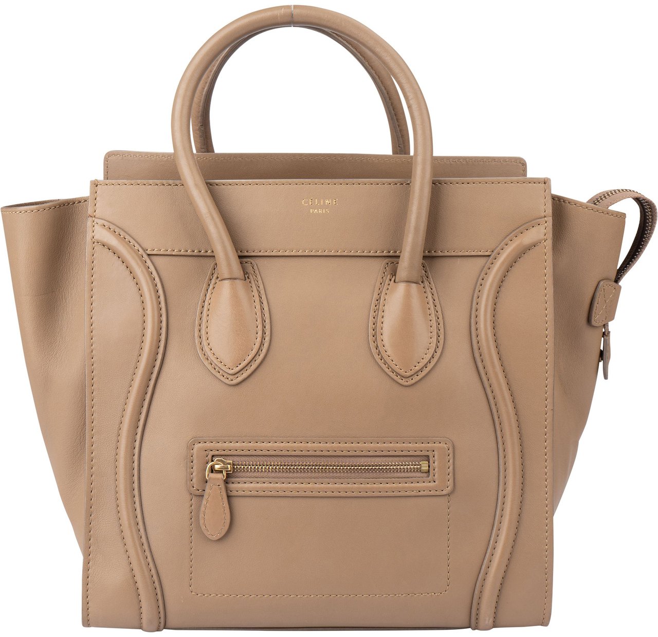 Celine Céline Taupe Leather Luggage Handbag Donkergrijs