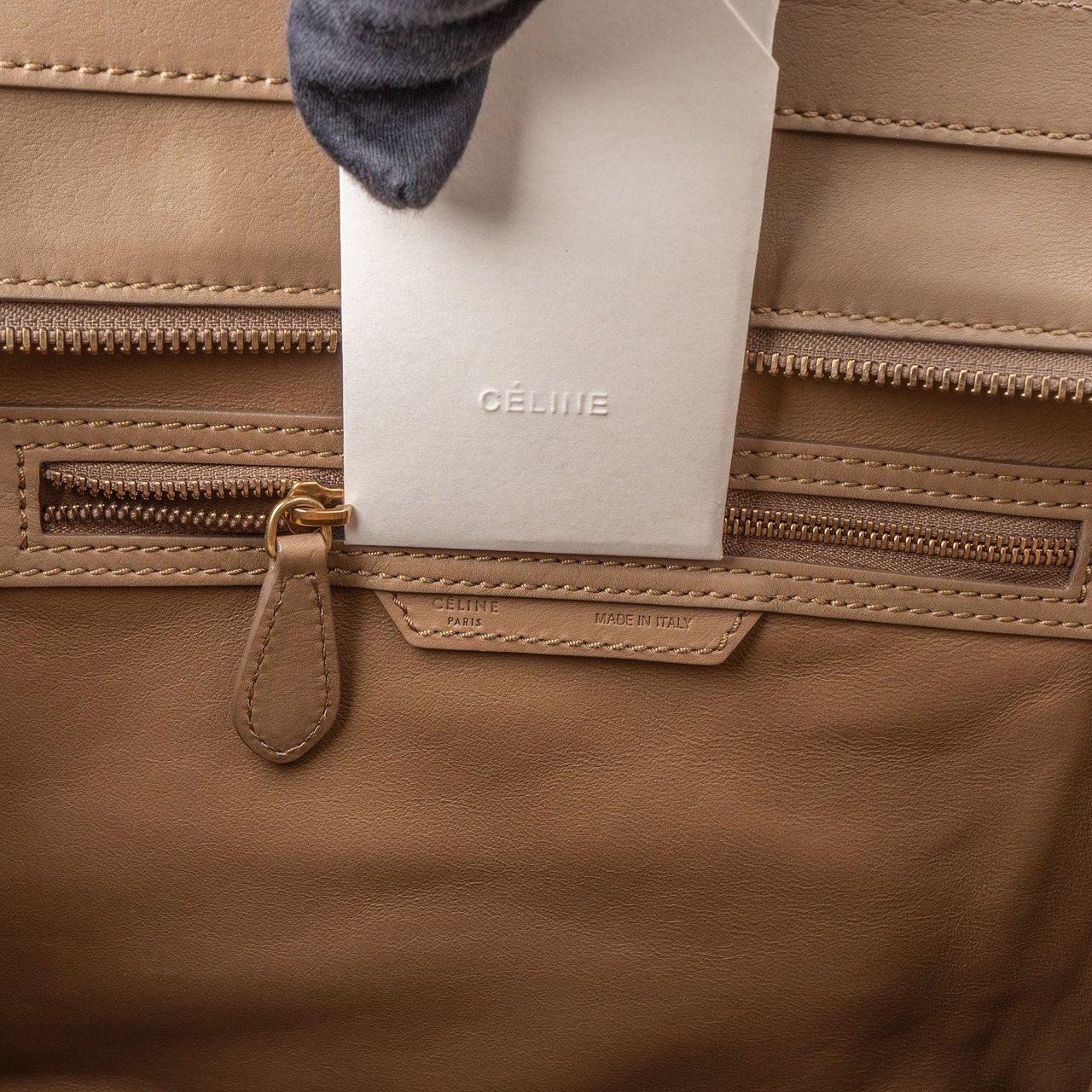 Celine Céline Taupe Leather Luggage Handbag Donkergrijs