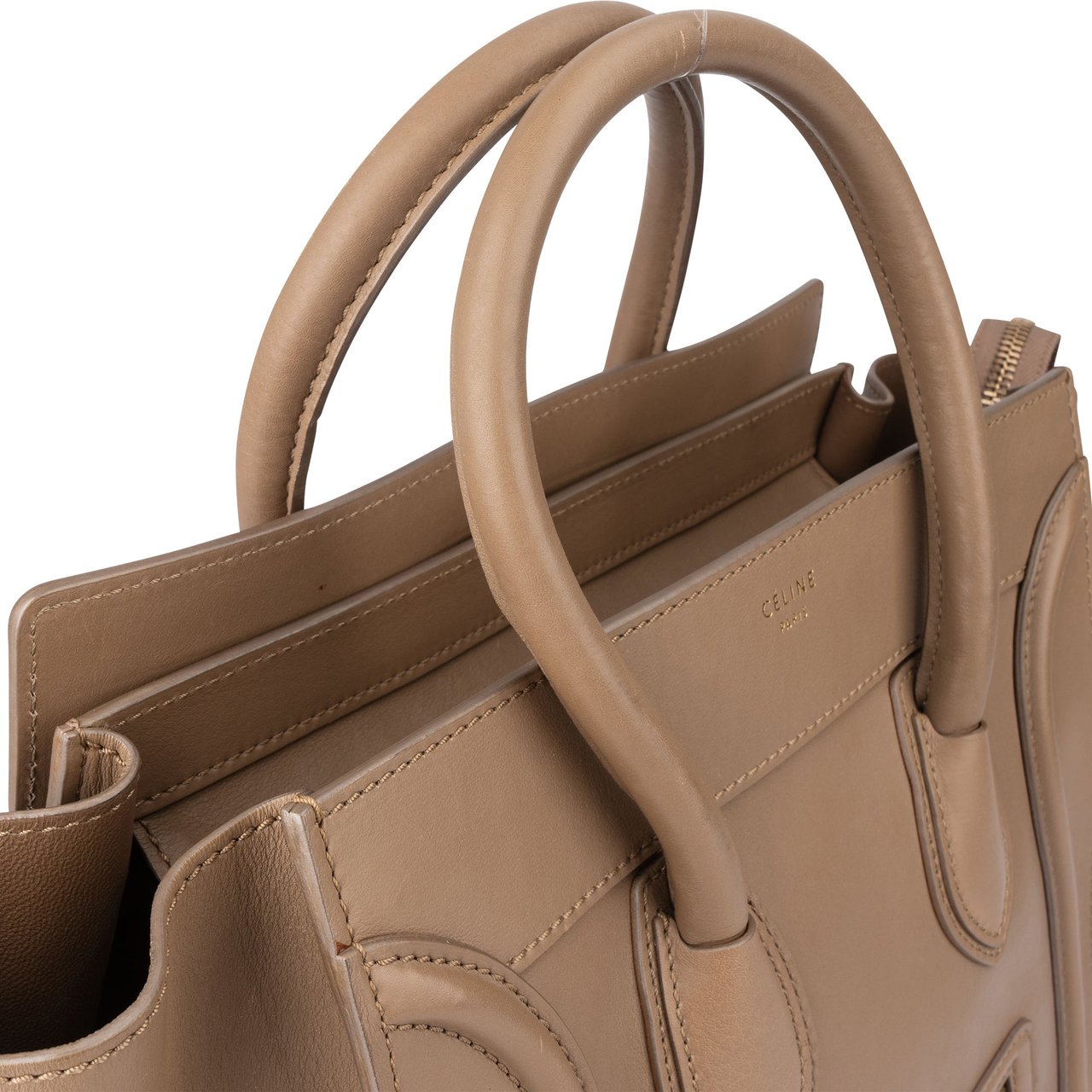 Celine Céline Taupe Leather Luggage Handbag Donkergrijs