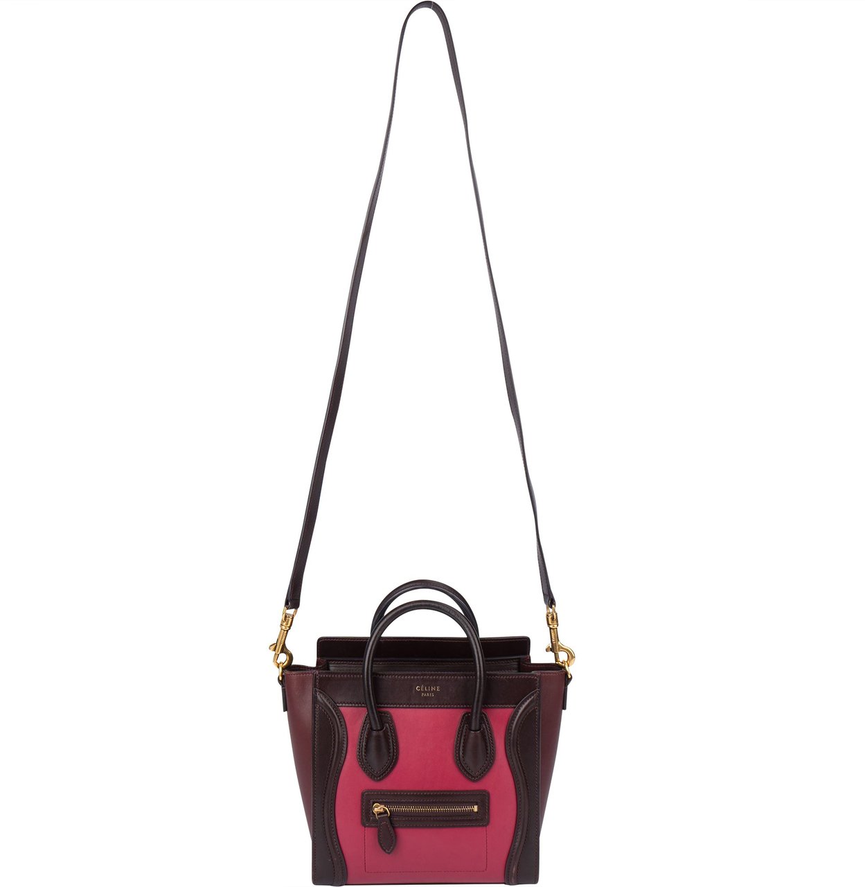 Celine Céline Tricolor Leather Luggage Handbag Bruin