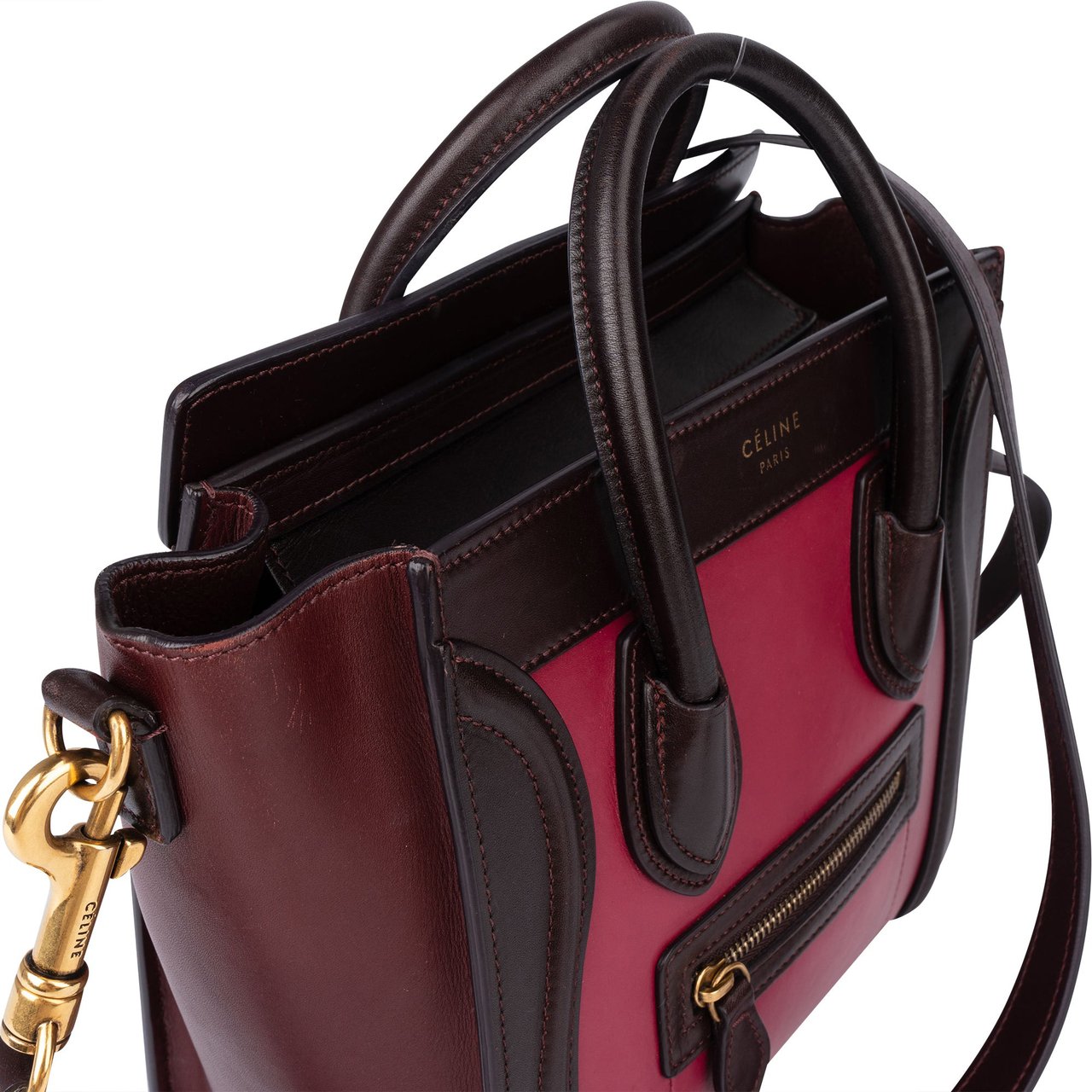 Celine Céline Tricolor Leather Luggage Handbag Bruin