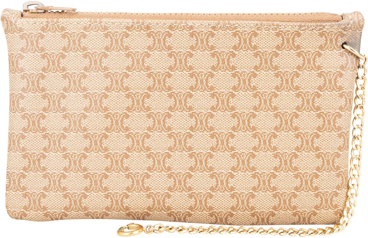 Celine Celine Maccadam Monogram Chain Pouch Beige